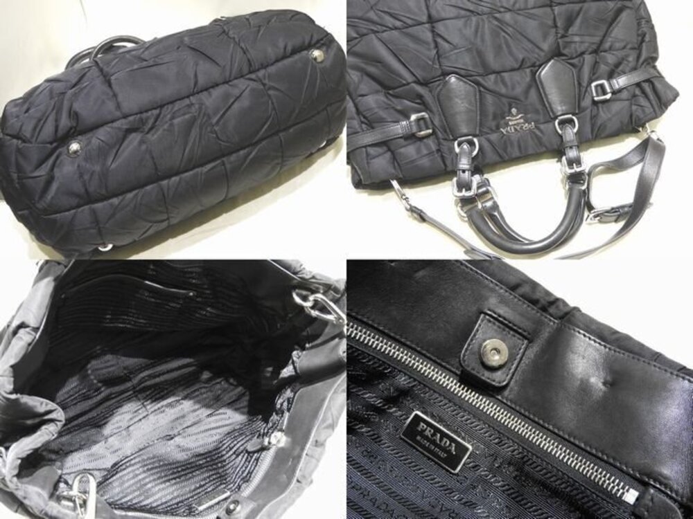 Prada Leather Bag Finish Black Shoulder Crispy Tote Black